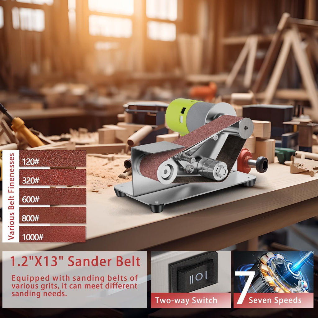 Mini Belt Sander, 7 Adjustable Speed Electric Knife Sharpener, 15 Degree Belt Grinder, Power Belt Sander for Metal Working