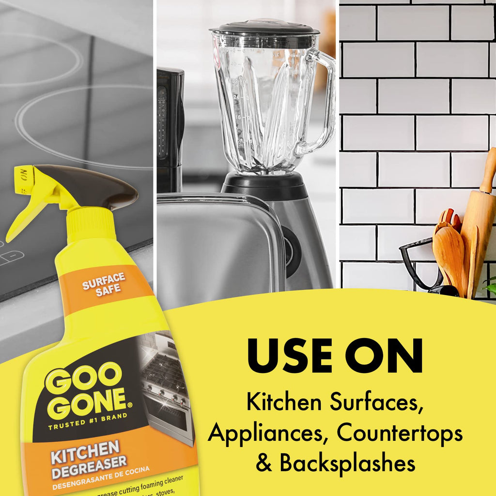 Goo Gone Foaming Kitchen Degreaser- Removes Baked-On Food, Grease, Splatter and Grime, 2 PACK 28 oz