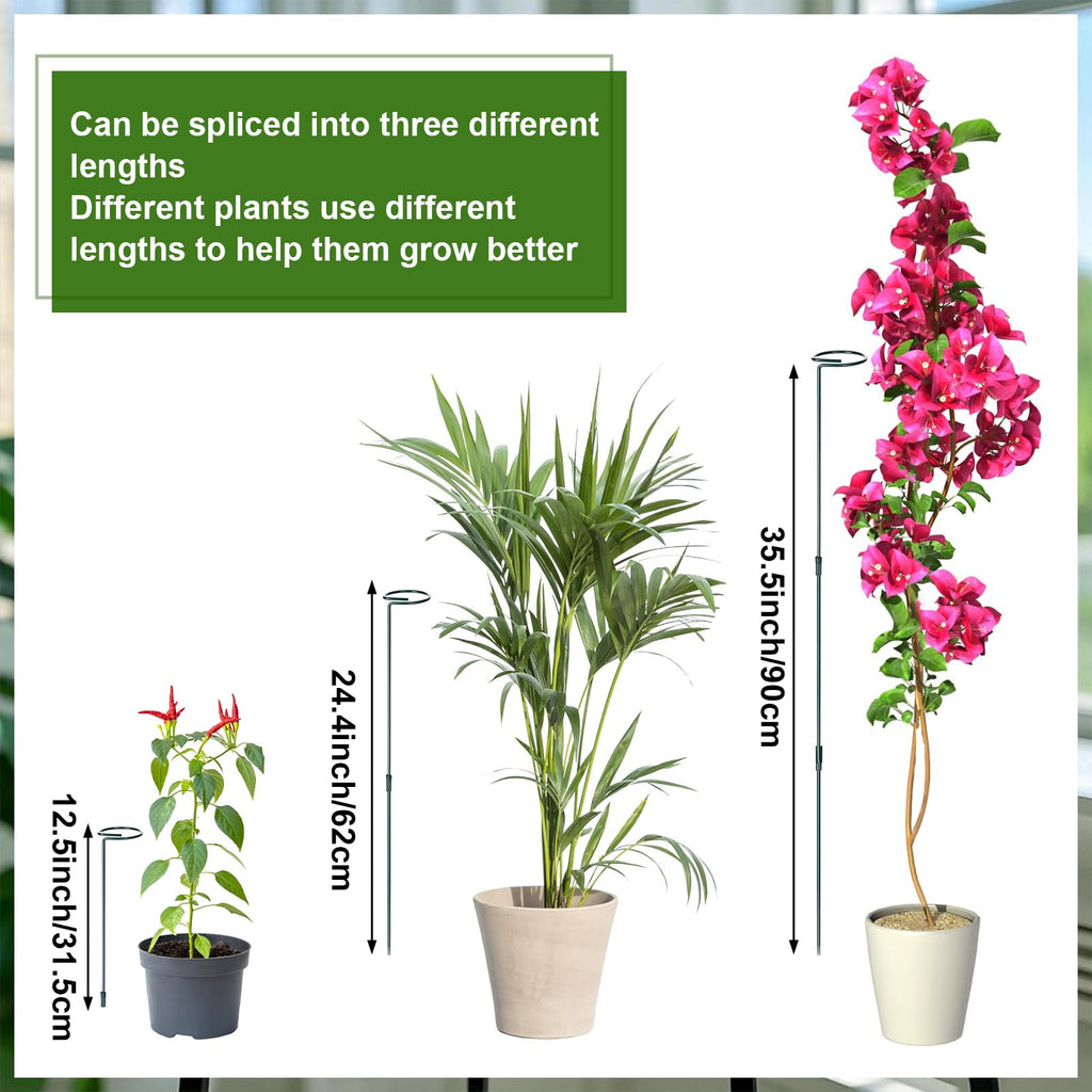 Mwellewm 6 Sets Plant Stakes 12/25/36 Inch Adjustable Plant Support Stakes Tall for Indoor Outdoor Plant Holder Stick Steel Garden Stem Pole Amaryllis Stakes with 30 Clip for Tomato Orchid Lily Flower