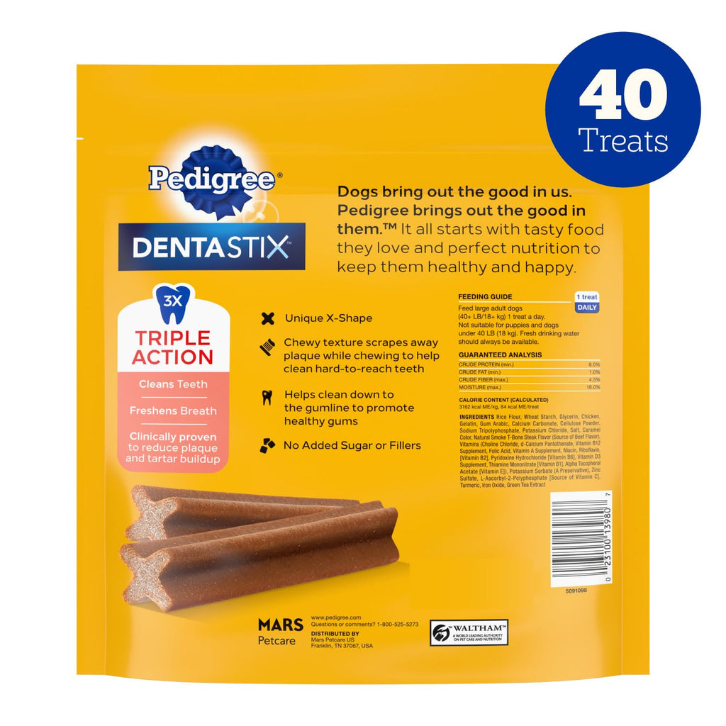 Pedigree Dentastix Large Breed Dental Dog Treats, Beef Flavor, 40 Count