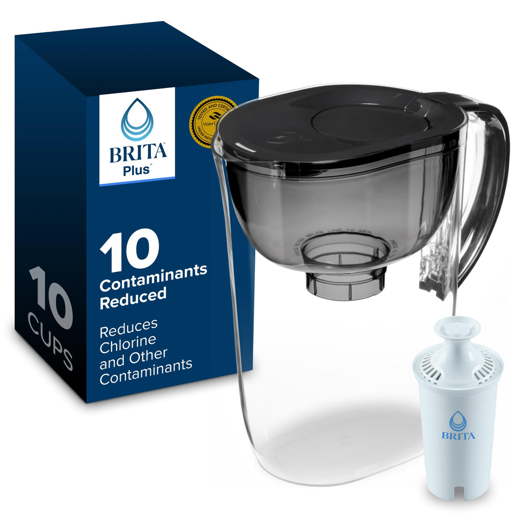 Brita Large 10 Cup Water Filter Pitcher, 1 BritaPlus Filter, Everyday, Black (Package May Vary)