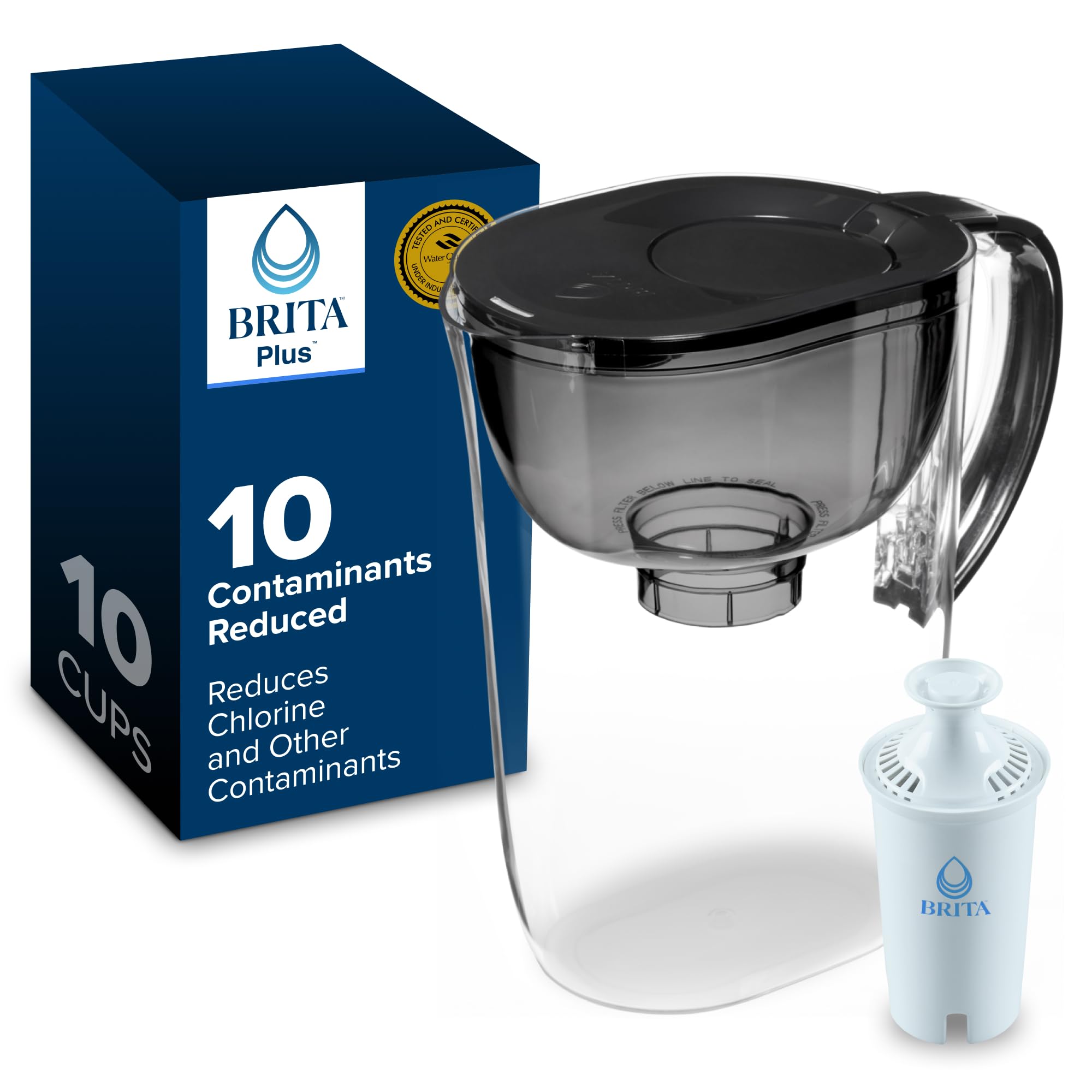 Brita Large 10 Cup Water Filter Pitcher, 1 BritaPlus Filter, Everyday, Black (Package May Vary)