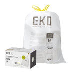 EKO 10.6 Gallon / 35–40 Liter Drawstring Trash Bags, 60 Count Heavy-Duty Tall Kitchen Garbage Can Liners, Extra-Strong Leak-Resistant, Unscented, White, Code M