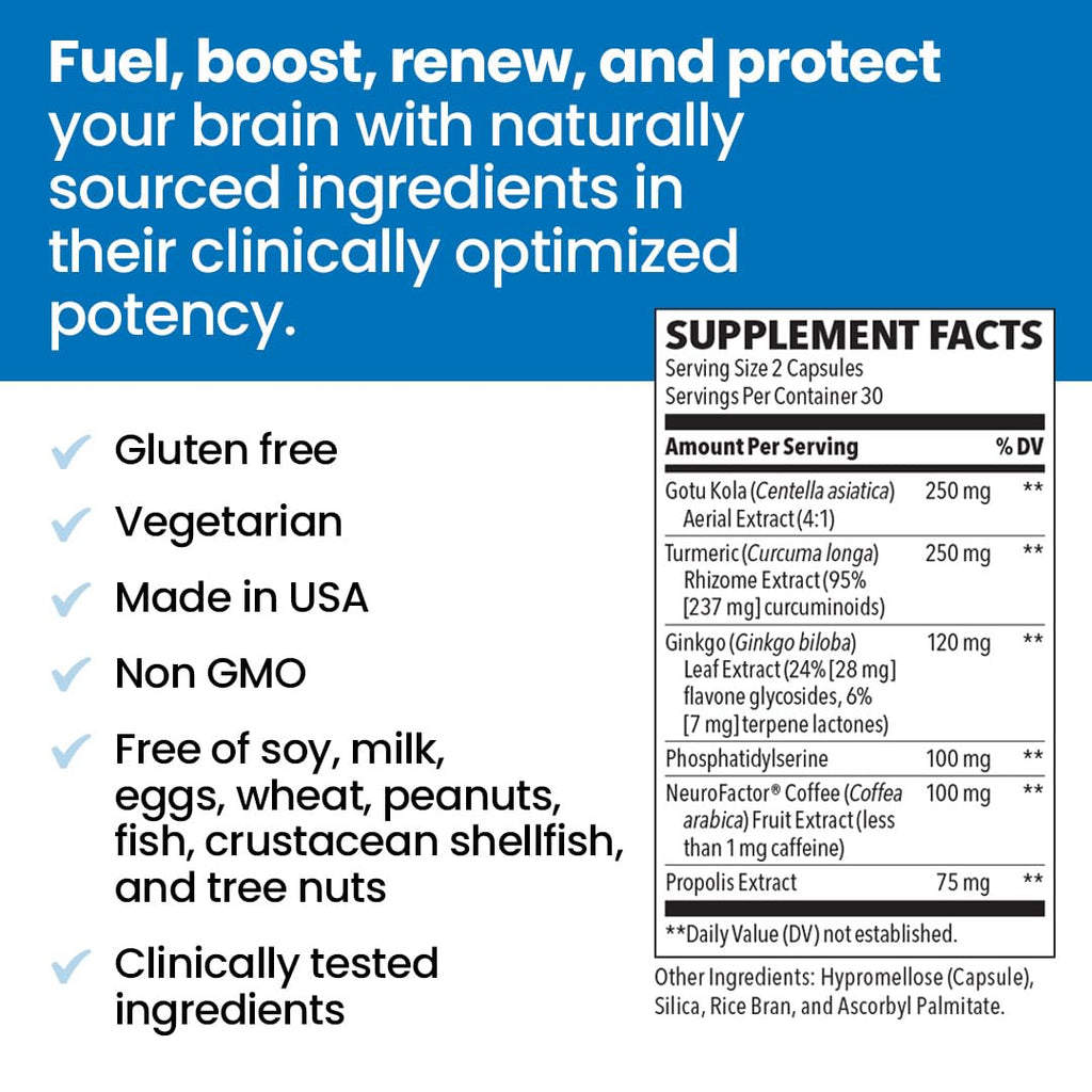 NeuroQ Memory & Focus - Boosts Cognitive Performance & Brain Function - Neuroprotective Formula by Dr. Dale Bredesen - Gotu Kola Ginkgo Phosphatidylserine & Propolis - 60 Capsules (Pack of 2)