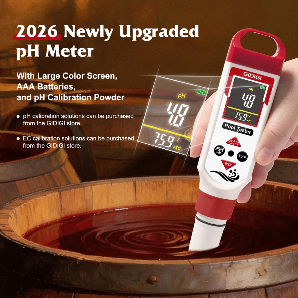 GIDIGI Digital Chlorine Tester Pool Salinity Meter, 7-in-1 pH Meter Test FAC pH Salt ORP TDS EC,Hot Tub Chlorine Meter with Backlit Display Screen for Drinking Water Quality Chlorine Level,Pool Tester