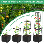 2 Packs Tomato Planter Pot with Raised Bed Trellis, 45" Tomato Cages for Climbing Vegetables, Self Watering Tomato Growing Container Planters Box for Indoor Outdoor Garden Bed Greenhouse