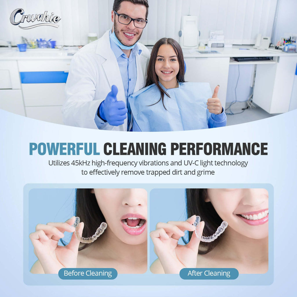 Ultrasonic Retainer Cleaner, Detachable 45kHz Retainer Cleaner Machine 3 Modes Dental Cleaning Pod with Visible Window Digital Timer for Mouth Guard, Dentures, Aligner, Braces, Jewelry - White