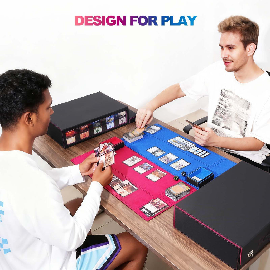 UAONO Trading Card Storage Box with Commander Display, 5 Row Magic Card Box with Handle & Aluminum Alloy Locking for 3900+ Unsleeved Cards Suits for MTG PTCG TCG Sports Cards (Black Red)