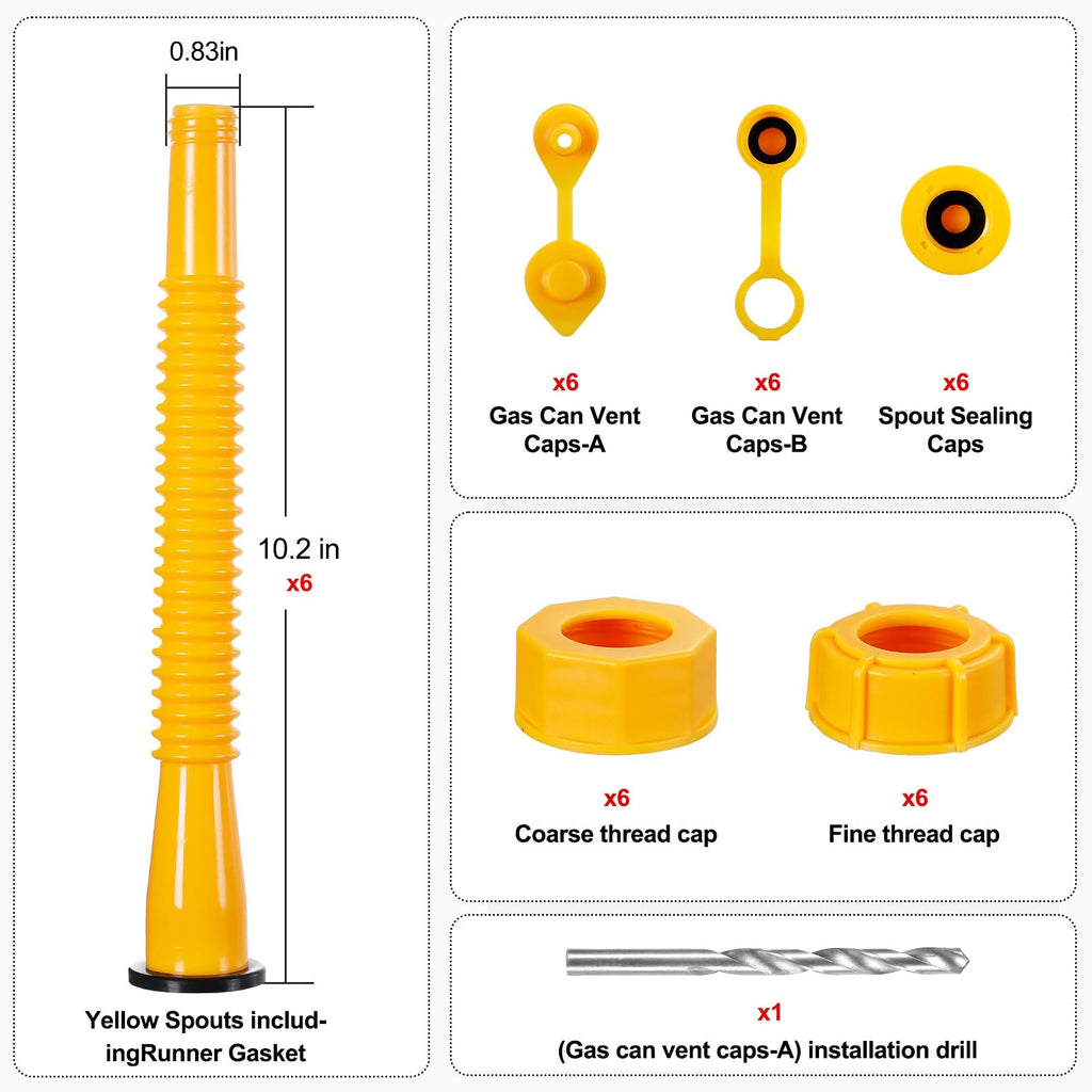 Long Gas Can Spout Replacement Kits, Gas can nozzle (6 Pack-Yellow)