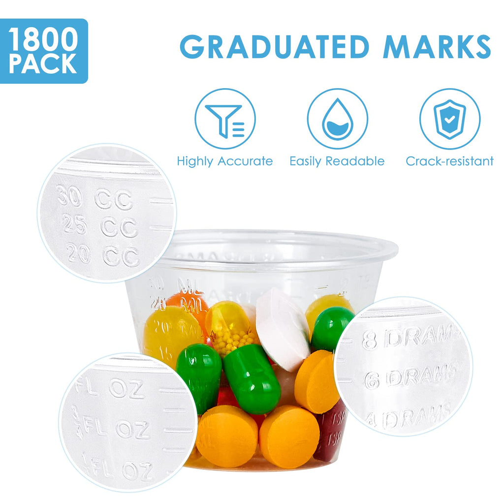 Lilymicky 1800 Pack Disposable Medicine Cups (1 oz), Medical Plastic Measuring Cups for Medical Purposes, or Mixing and Measuring Resin, Epoxy, DIY Arts & Crafts, Paint, Cooking