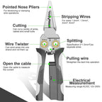 GADO Pro 8-in-1 Wire Stripper/Cutter with Voltage Tester & Dual Alarms - Heavy Duty 12-250V AC/DC Electrical Tester for Hot/Neutral Wires - Electrician, HVAC, Car Repair Tool (Gray)