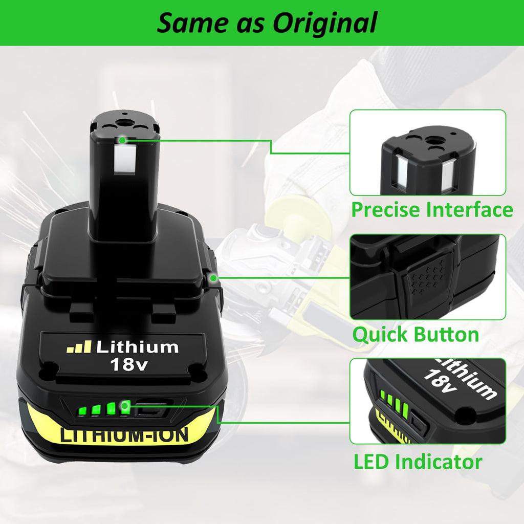 Moticett Upgraded 3.6Ah Replacement for Ryobi 18V Battery (2-Pack) with Charger Compatible with Ryobi 18V ONE+ Battery 3.6Ah P108 P102 P103 P104 P105 P107 P109 P122 Cordless Tool & Charger
