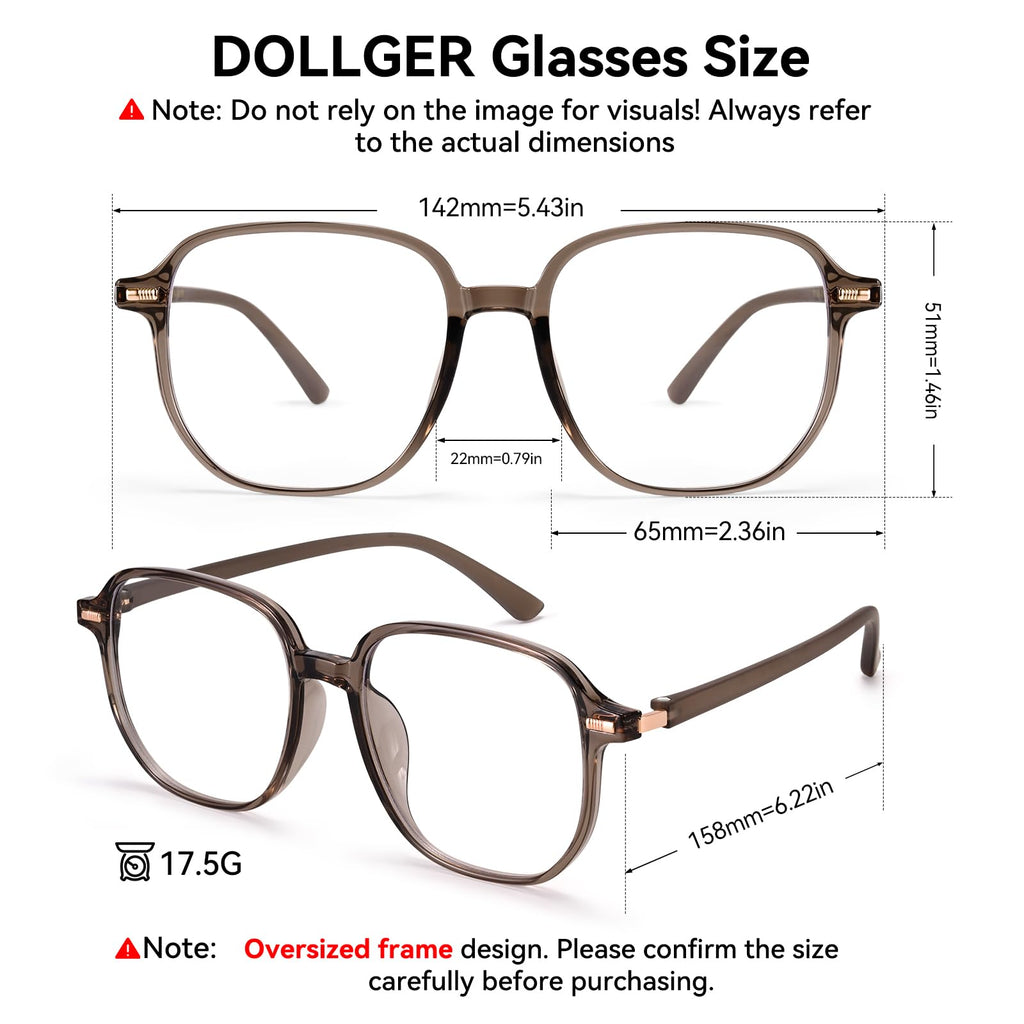 Dollger Blue Light Glasses for Women Oversized Anti BlueLight Blocking Cute Trendy Big Brown Frames Computer Screen Eyeglasses