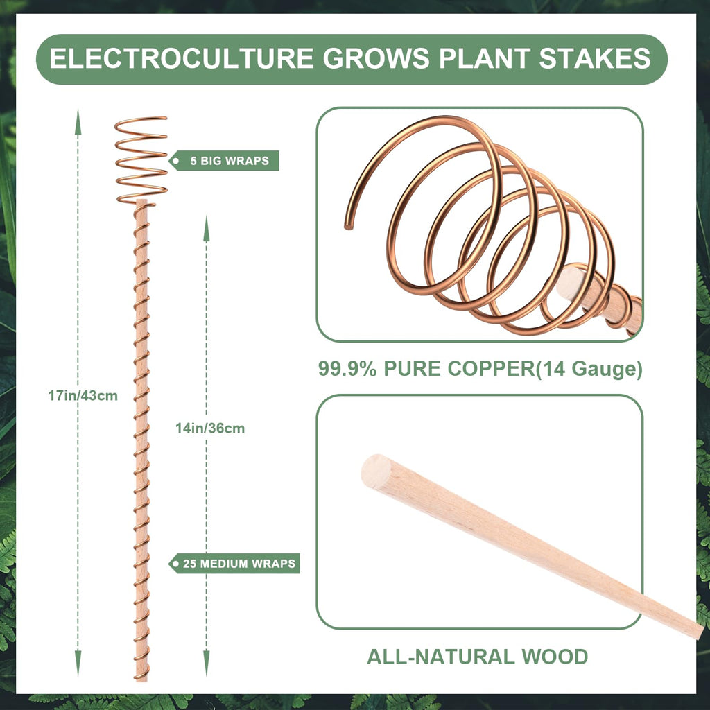 18 Pack 17" Electroculture Plant Stakes, Long Copper Garden Stakes, Electroculture Copper Coil Antennas for Growing Garden, High-Yield, Eco-Friendly