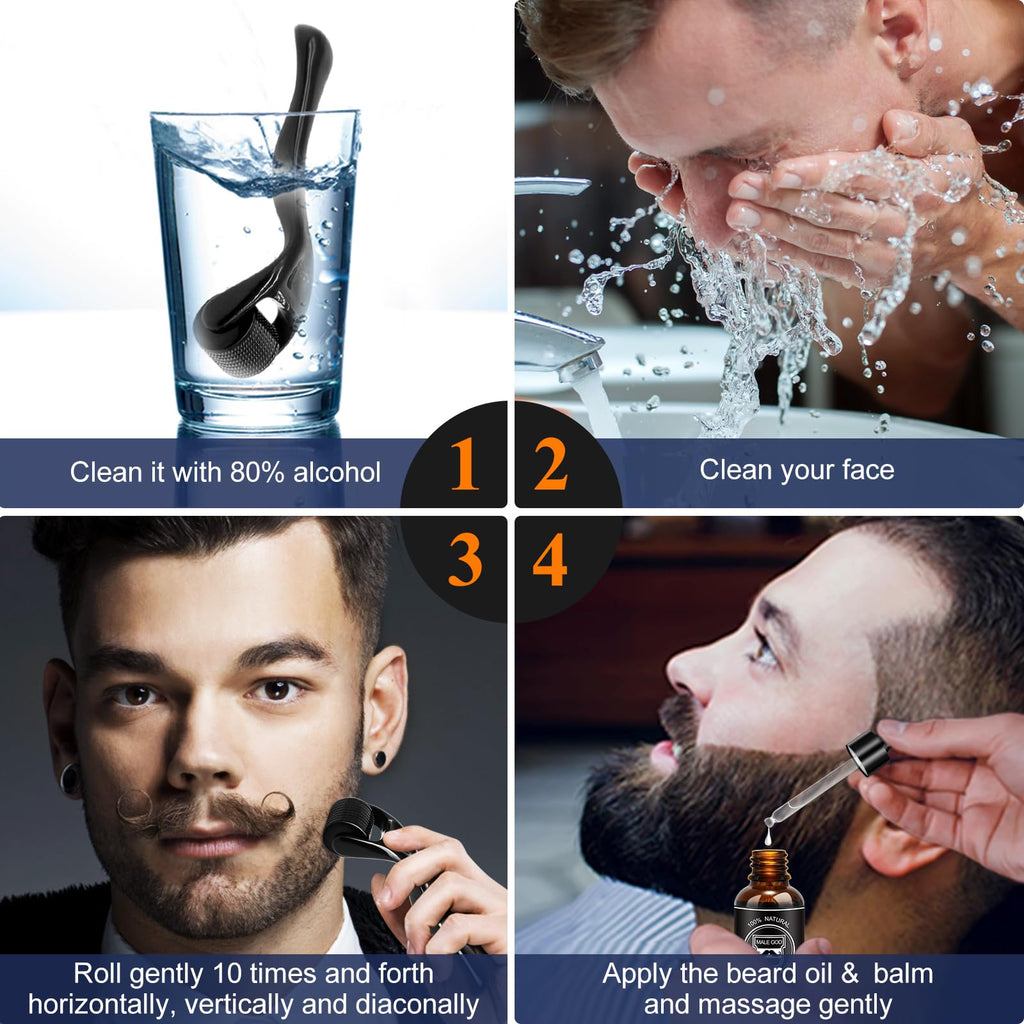 MALE GOD Beard Growth Kit, Beard Kit W/Beard Growth Oil (2 Bottles), Beard Balm, Beard Comb, Massager for Spot/Patchy Beard, Christmas Gifts for Men Him Boyfriend Husband