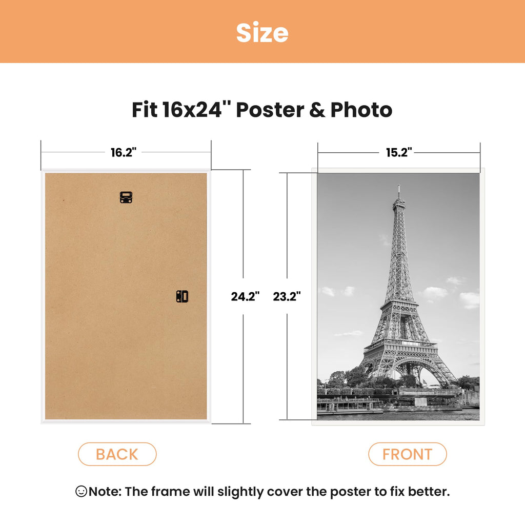 upsimples 16x24 Poster Frame, Easy Slide-In Assembly, White, 3 Pack