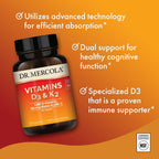 Dr. Mercola Vitamins D3 & K2 - Supports Immune, Brain, Cardiovascular, Respiratory & Bone Health - GMO-Free, Gluten-Free & Soy-Free - 30 Capsules (30 Servings)