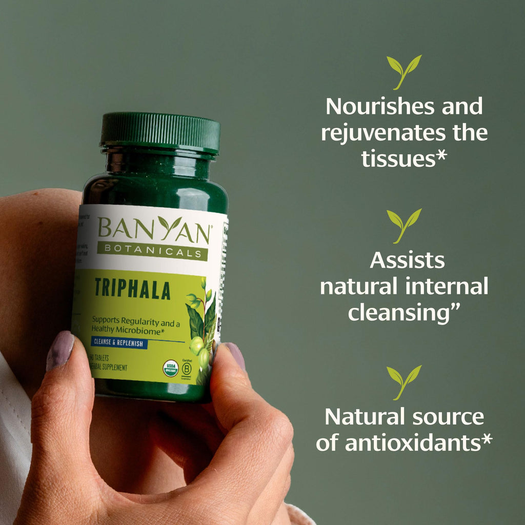 Banyan Botanicals Organic Triphala Tablets - Gentle Daily Digestion & Colon Cleanse Support - Amla, Haritaki, Bibhitaki - Healthy Elimination, Detox & Gut Microbiome - 180 Tablets - Non-GMO, Vegan*