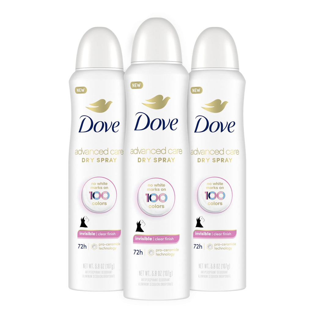 Dove Invisible Antiperspirant Dry Spray Clear Finish 3PK 3.8 oz