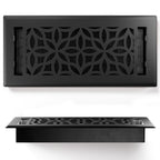 Floor Vent Covers – 4x10 Floor Register – 8 Pack – Heavy-Duty Steel, Rustproof & Walkable Grates, Drop-in Install, Adjustable Airflow – Decorative Floral Design, Textured Black