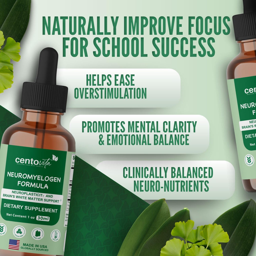 centovita Neuromyelogen Formula: Neuroplasticity and Brain's White Matter Health Support.Drops for Kids – Focus, Learning, and Cognitive Wellness – Natural Berry Flavor – 1 fl oz (30 Servings)
