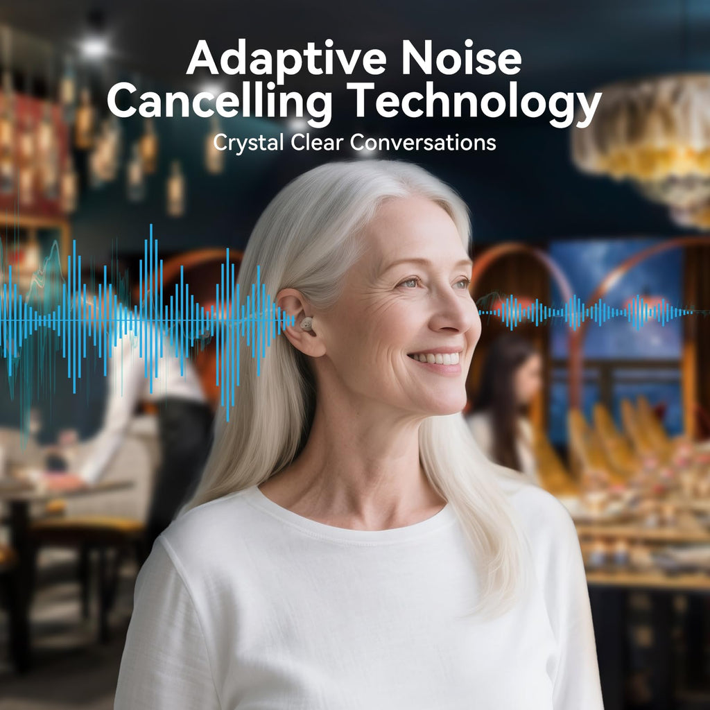 OTC Hearing Aids for Seniors - Rechargeable Invisible Hearing Aids with AI Noise Cancellation, 100+ Hours Battery Life, Comfort Fit Ear Canal Design