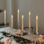 Homemory 9.6 Inches Waxy Flameless Taper Candles with Remote Timer Dimmer, Flickering LED Candlesticks, Battery Operated Window Candle for Christmas Wedding Decor, 6 Pcs Ivory Wavy Taper Candles