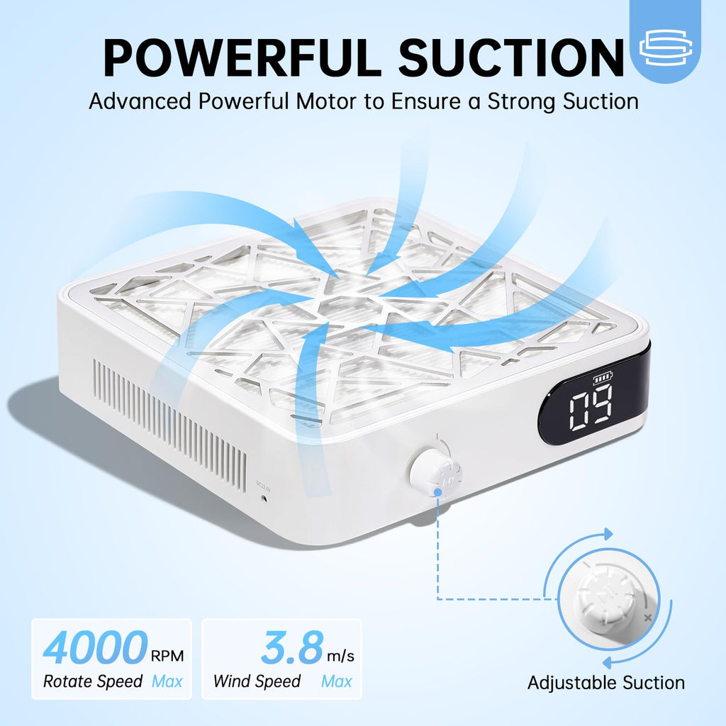 CHRISTINE SHELLY Nail Dust Collector, Powerful Vacuum Fan Vent Dust Collector Extractor Dust Suction Machine for Acrylic Nails Polishing, Nail Salon&Home, White
