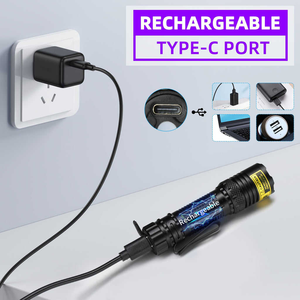 DARKBEAM UV Flashlight 395nm Black Light, Mini but Powerful Blacklight USB- C LED Rechargeable, Focusable Woods Lamp Water Resistant, Detector for Pet Urine, Uranium Glass&Leak Detection, Curing Resin