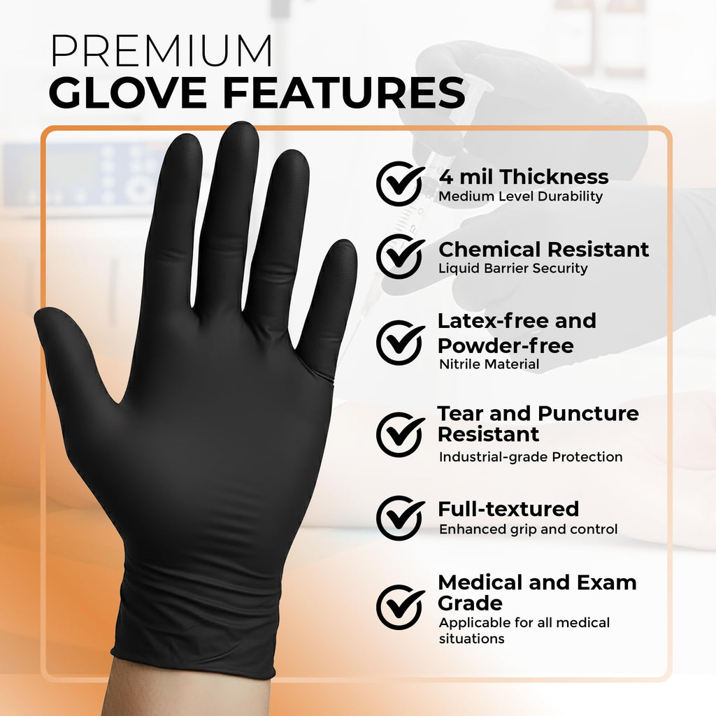 ASAP Black Nitrile Gloves Disposable Latex Free - 4 Mil, Powder Free, Food Safe, Kitchen & Medical Gloves - Durable Rubber Cleaning & Tattoo Supplies (X-Large, 1000 Count)