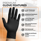 ASAP Black Nitrile Gloves Disposable Latex Free - 4 Mil, Powder Free, Food Safe, Kitchen & Medical Gloves - Durable Rubber Cleaning & Tattoo Supplies (X-Large, 1000 Count)