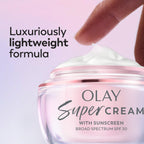 Olay Super Cream with Sunscreen SPF 30, Trial Size, Lightweight Face Moisturizer with Sun Protection, 5-in-1 Skin Care Benefits - Hydrating, Brightening, Firming - Niacinamide, Vitamin C, 15 mL