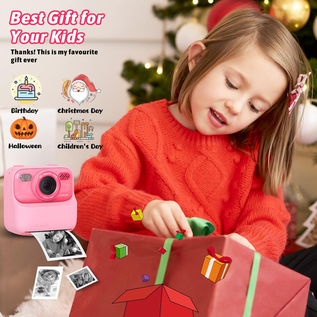 Kids Instant Digital Cameras for Boys and Girls, 1080P HD Dual-Lens Selfie Digital Camera with Print Paper & TF Card, Christmas Birthday Gifts Toys for Toddler and Teenagers Age 3-16 Years Old