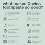 Davids Fluoride Free Toothpaste, Teeth Whitening, Antiplaque, SLS (Sulfate) Free, Promotes Enamel Health, Mouth & Gum Detox, EWG Verified, Natural Peppermint, 5.25oz (3 Pack)