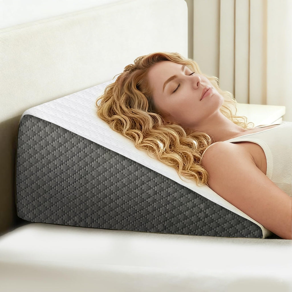 OAISZ Wedge Pillow for Sleep Apnea, Bed Wedge Pillow for Headboard, Headboard Triangle Pillow Wedge for Acid Reflux, After Surgery, Snoring, Cooling Memory Foam Top, Removable Cover, 24x24x12Inch