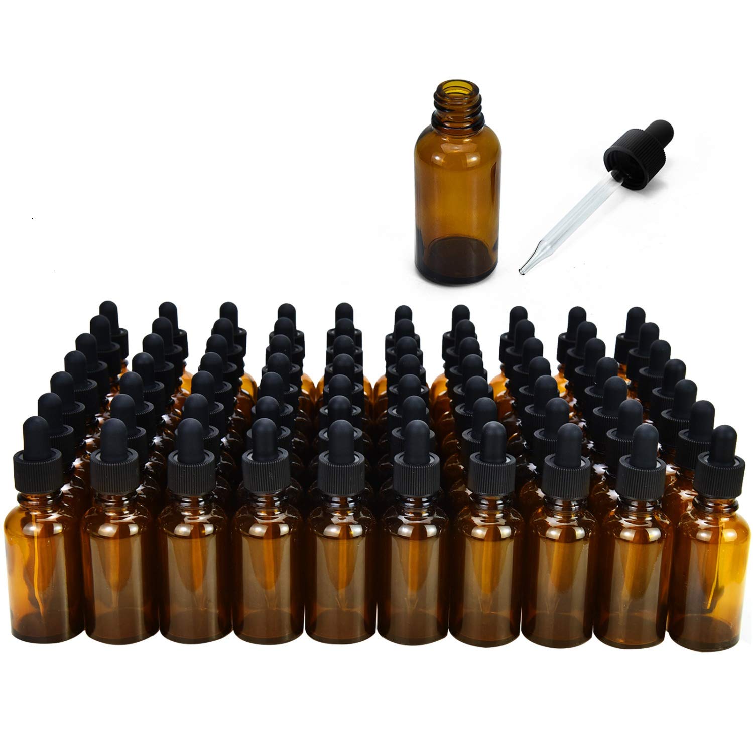 June Fox 99 Pack 1oz Amber Glass Dropper Bottles with Glass Droppers and Black Cap for Essential Oils, Lab Chemicals, Perfumes