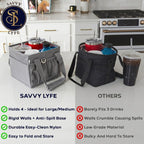 Savvy Lyfe Reusable Drink Carrier with Handle – Tip-Resistant 4 Cup Carrier with Shoulder Strap for Delivery – Insulated, Foldable, Adjustable Dividers – Portable Caddy Tote Bag, Drink Holder for Car