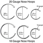 Body Candy Tiny Nose Hoop 20 Gauge 1/4 Small Diamenter Solid 14k White Gold 6mm Nose Hoop