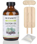 MUZAMOX Castor Oil Pack Wrap & 4 fl.oz Glass Bottle Set, Organic Cold-Pressed Unrefined Castor Oil Included