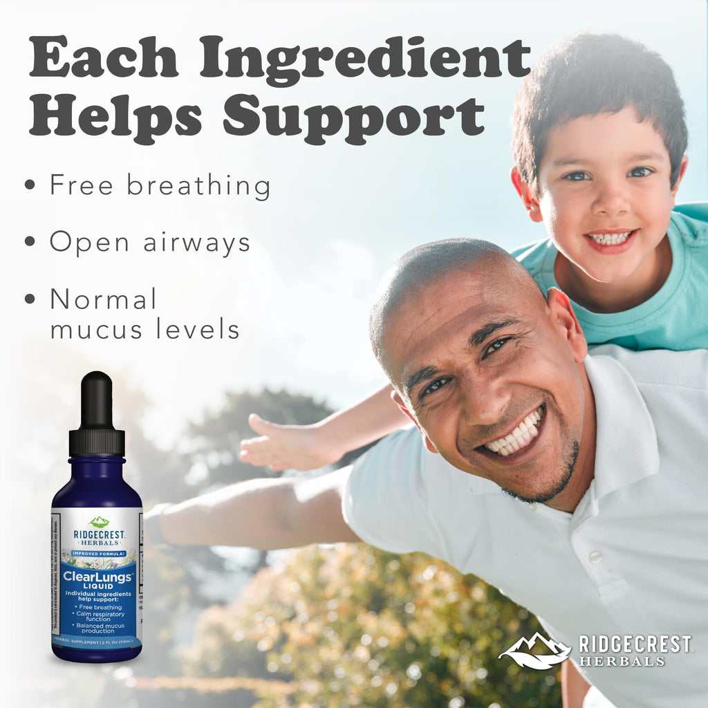 Ridgecrest Herbals ClearLungs Liquid Herbal Supplement, Orange Flavor Alcohol Free for Adults and Kids, Natural Lung and Nasal Wellness Formula for Bronchial and Mucus Support (2 fl oz, 29 Servings)