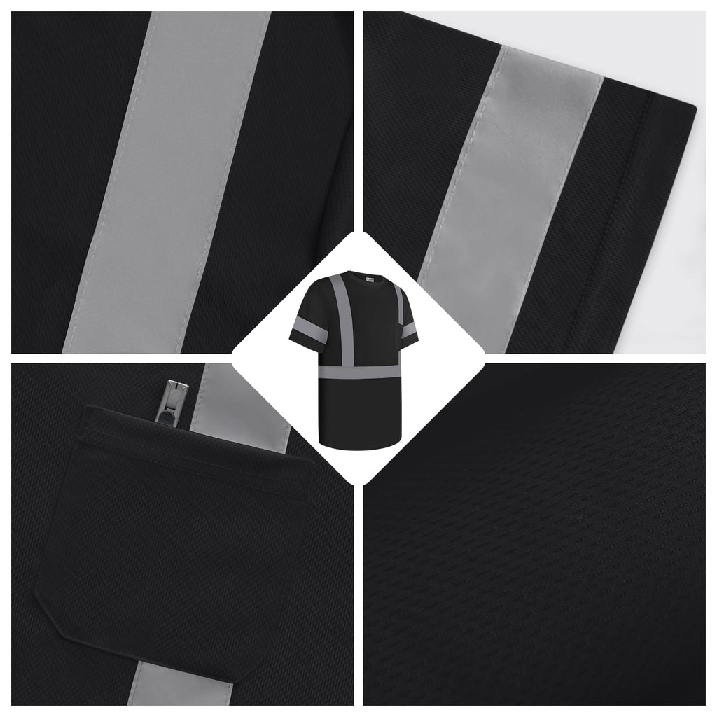 Uno Mejor Work Shirts for Men ConstrUCRtion Class 3 High Visibility Shirts, Hi Vis Reflective Safety T-Shirts for Men Women, Short Sleeve Work Shirts, Durable to Use, UCR-Black XL