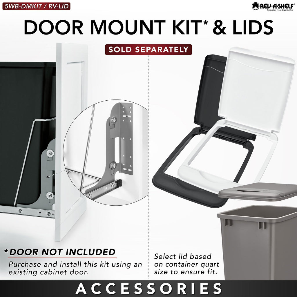 Rev-A-Shelf Double 35 Qt Pullout Trash Can for Base Kitchen Cabinets, Garbage Waste Bin System with Full-Extension Slides, Min Opening Width of 14.5", Black, RV-18KD-18C S
