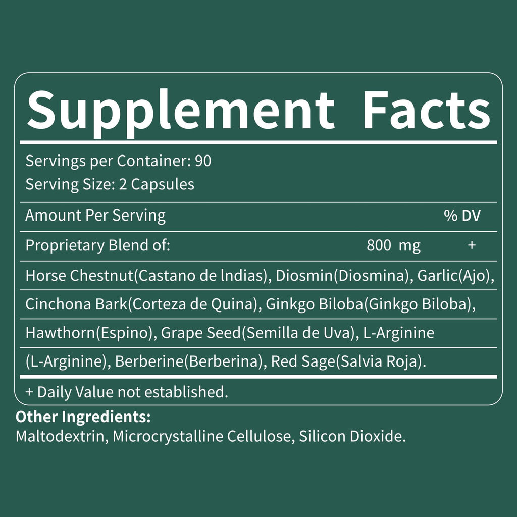 Fuenvegtal Horse Chestnut Blood Circulation Capsules, Castaño de Indias y Diosmina para la Circulacion, Nitric Oxide Supplement for Healthy Blood Flow, Blood Pressure. 90 Counts