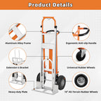 Aluminum 4 in 1 Convertible Hand Truck Dolly, 1000Lbs Capacity, Heavy Duty Folding Hand Truck Dolly Cart with Wheels 10" All-Terrain Tires, Hand Trucks for Logistics, Moving Home, Shopping, Office