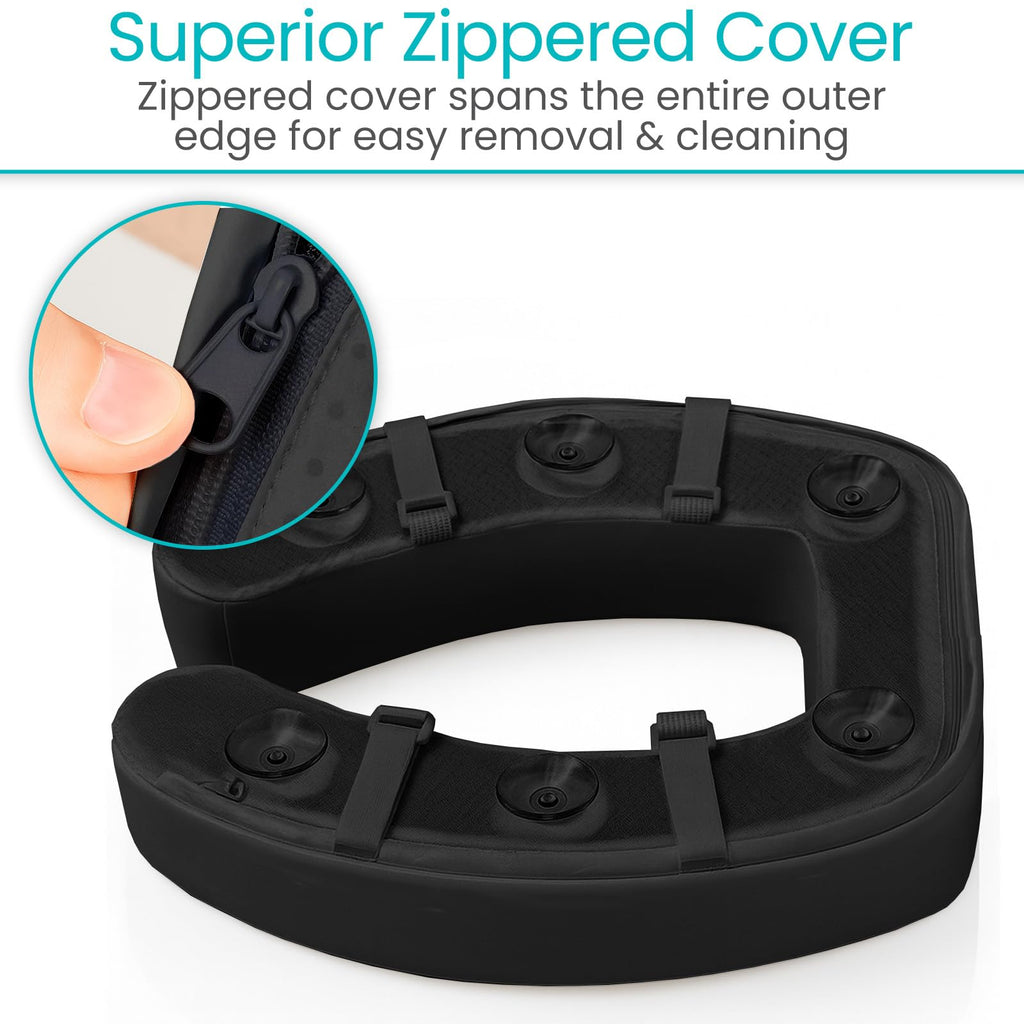 Vive Toilet Seat Cushion (Soft Cushioned Foam) - Easy Clean Padded Bathroom Attachment - Elongated, Standard Seats - Comfort and Support Donut for Handicap, Adults (2" Cushioned Foam, Black)