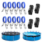 Pool Cover Clips Kit and Pool Cover Side Organizer Straps, Heavy Duty Stainless Steel Pool Cover Clamps with Soft PVC Sleeves, Adjustable Pool Cover Straps for Above Ground Pool, Wind Guard Clip Set