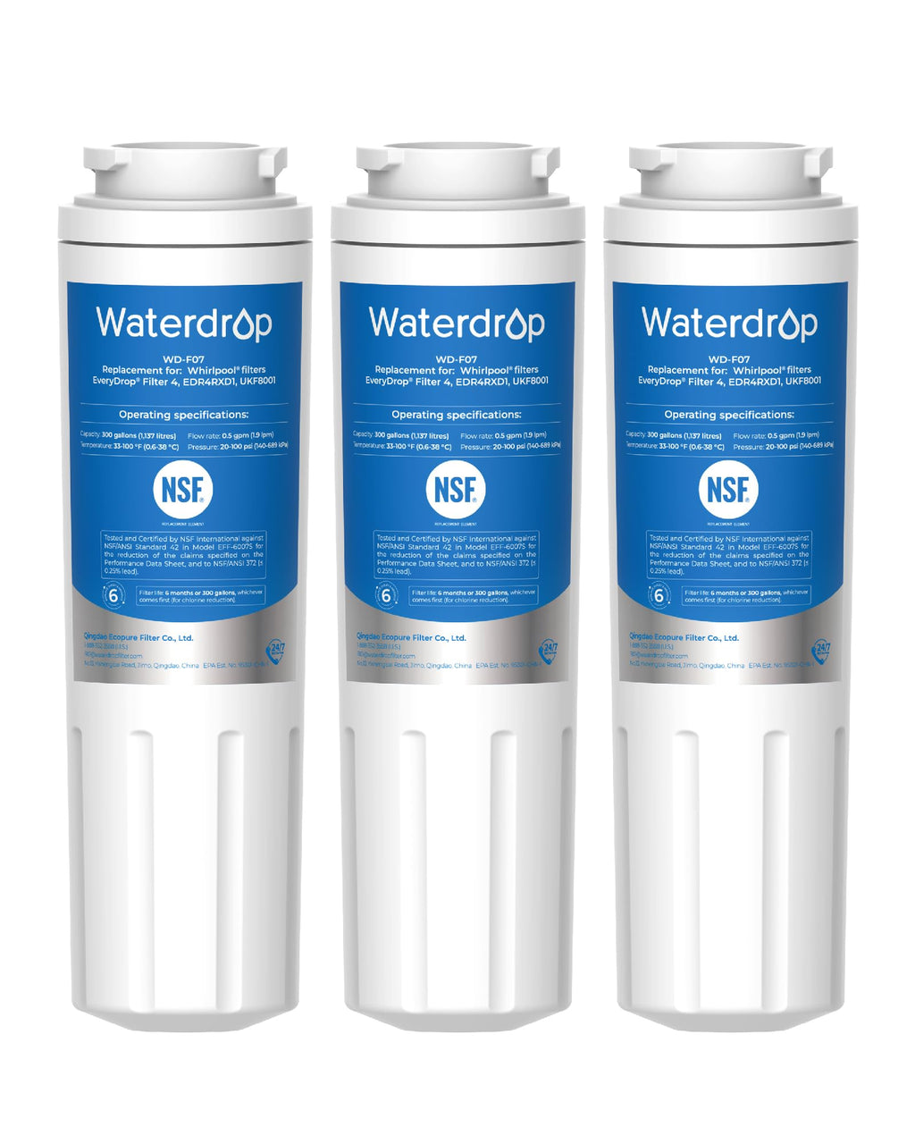 Waterdrop EDR4RXD1 Water Filter Replacement for EveryDrop® Filter 4, 3 Pack
