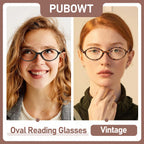PUBOWT Oval Reading Glasses for Women Men Blue Light Blocking Computer Readers Retro Fashion Small Frame Trendy Vintage Vintage Eyewear PT2009 2Pack Black Demi +1.5 x Strength