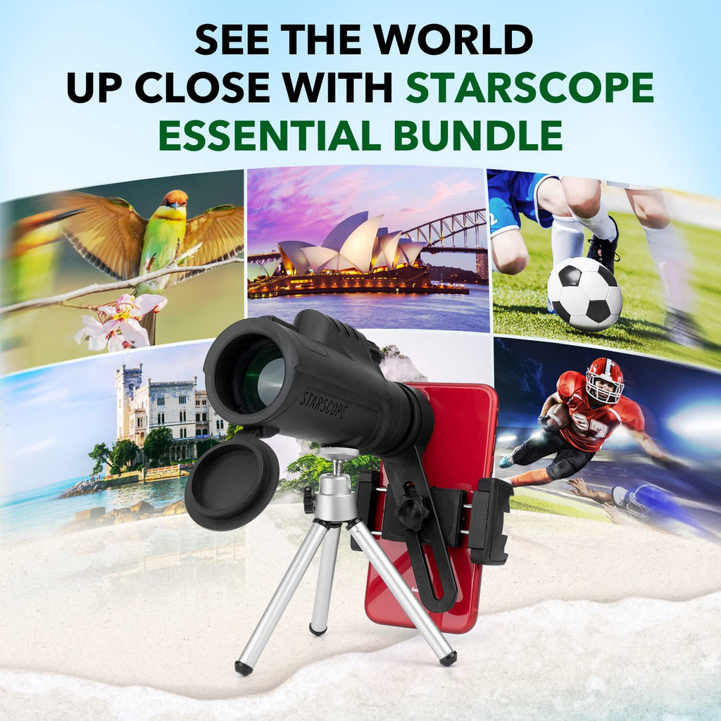 Starscope Monocular Telescope Smartphone Bundle - 10x42 Monoculars for Adults High Powered with Cell Phone Adapter | Bird Watching, Hunting, Hiking Pocket Scope | BAK4 Prism FMC Lens, Waterproof