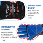 TICONN 16 Inch Welding Gloves, 1000°F Heat-Resistant Fireproof Leather Gloves for Welders, Stick, Forge, Mig, Tig, BBQ, Baking, Oven (Black/Blue, XL)